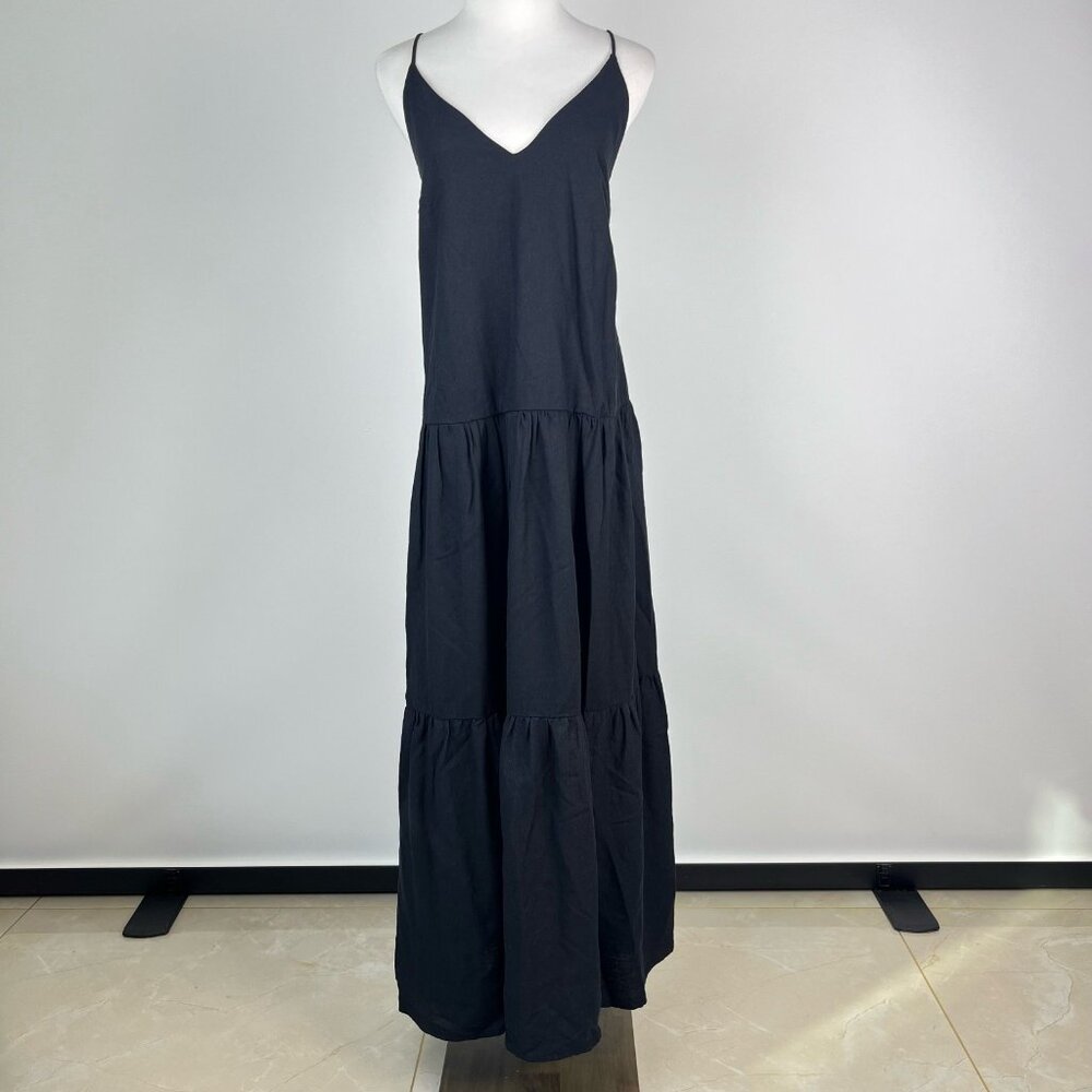 NWOT Farm Rio Linen Blend Black Sleeveless Layer Tiered Maxi Dress Size L - Picture 5 of 15